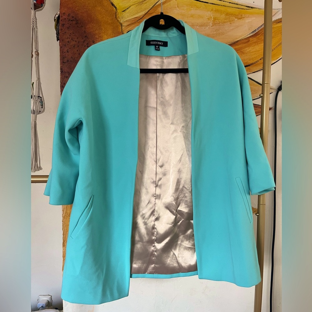 Ellen Tracy Blue Cape Jacket Open Front